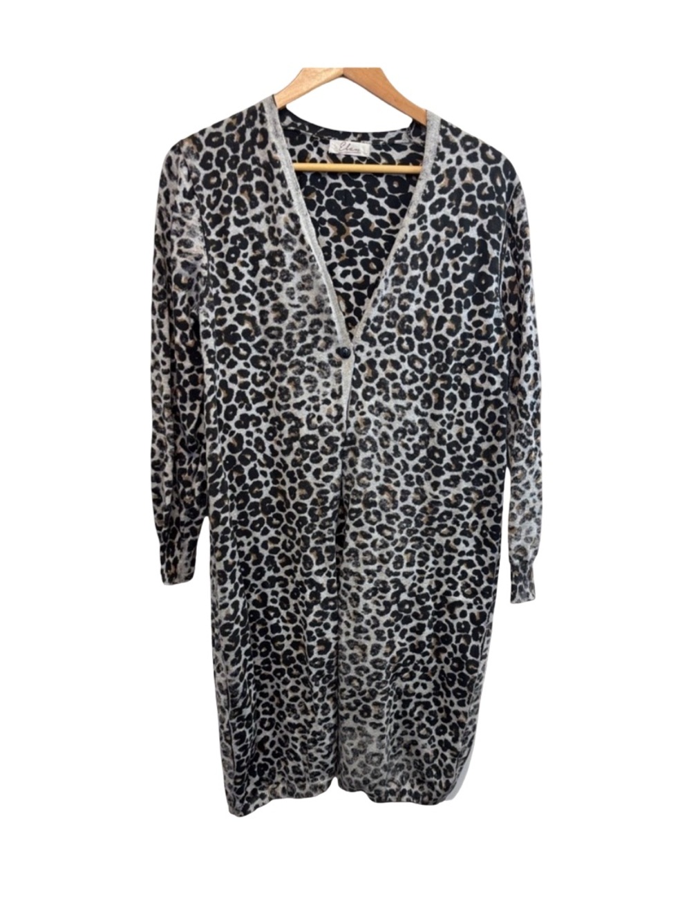 Elan Leopard Print Cardigan - Black and Gray